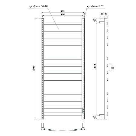 Полотенцесушитель электрический Point Антея PN17852B П12 500x1200, диммер справа, черный