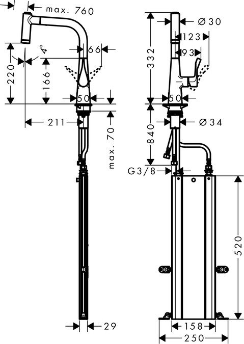 Смеситель Hansgrohe Metris 220 73800000 для кухонной мойки, хром