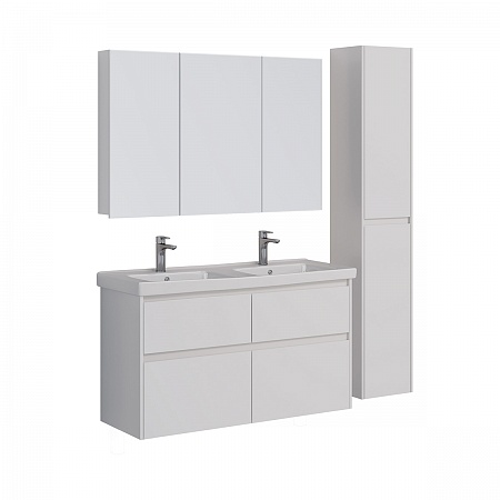 Тумба Lemark COMBI 125см под 2 раковины, подвесн./напольная,4 ящ., цвет корпуса, фасада: Белый гляне