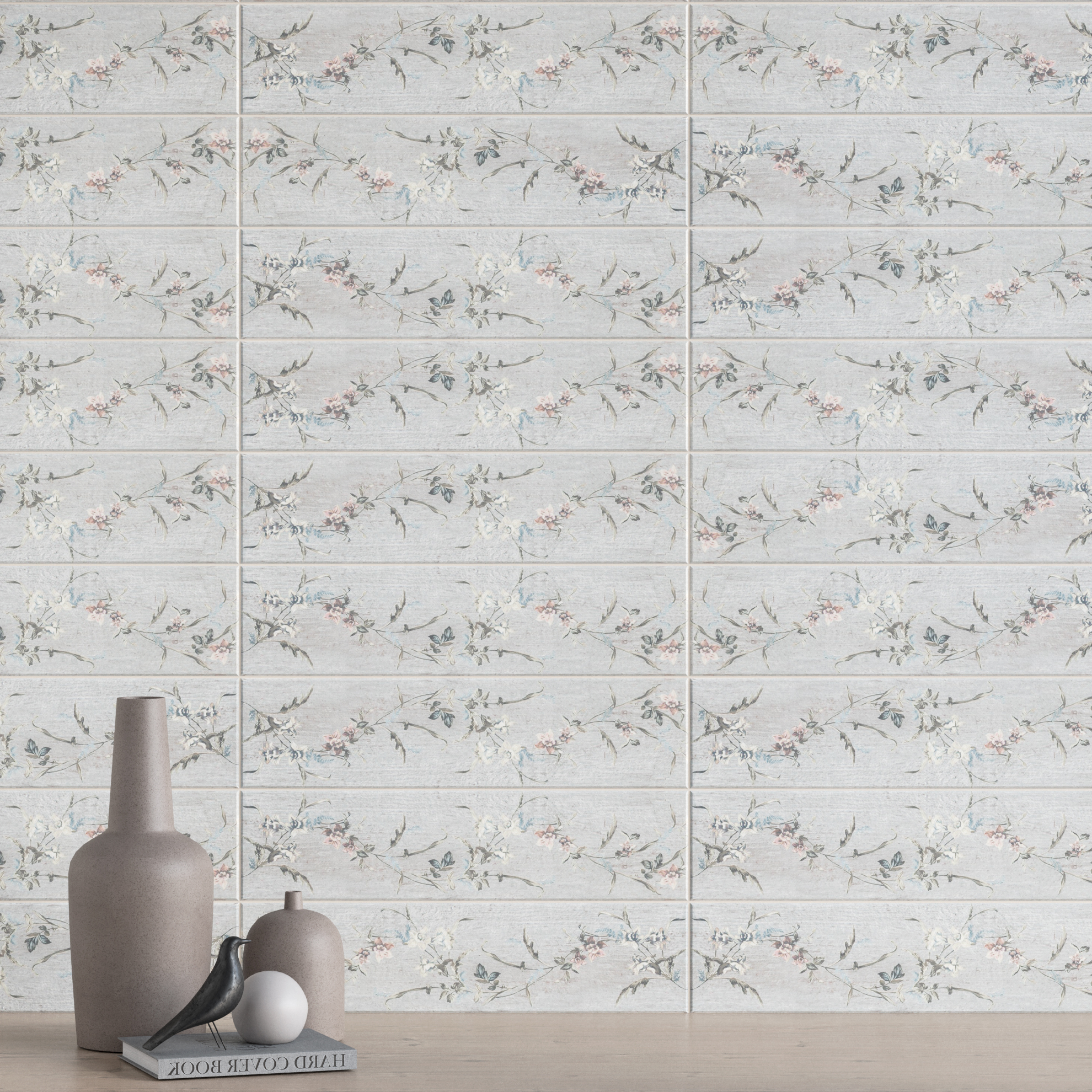 Керамогранит Kerama Marazzi Кантри Шик серый декорированный 9,9х40,2