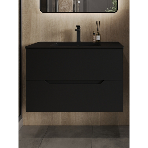 Orange Line Li-80Tub+BLRA тумба подвесная с раковиной, черный матовый