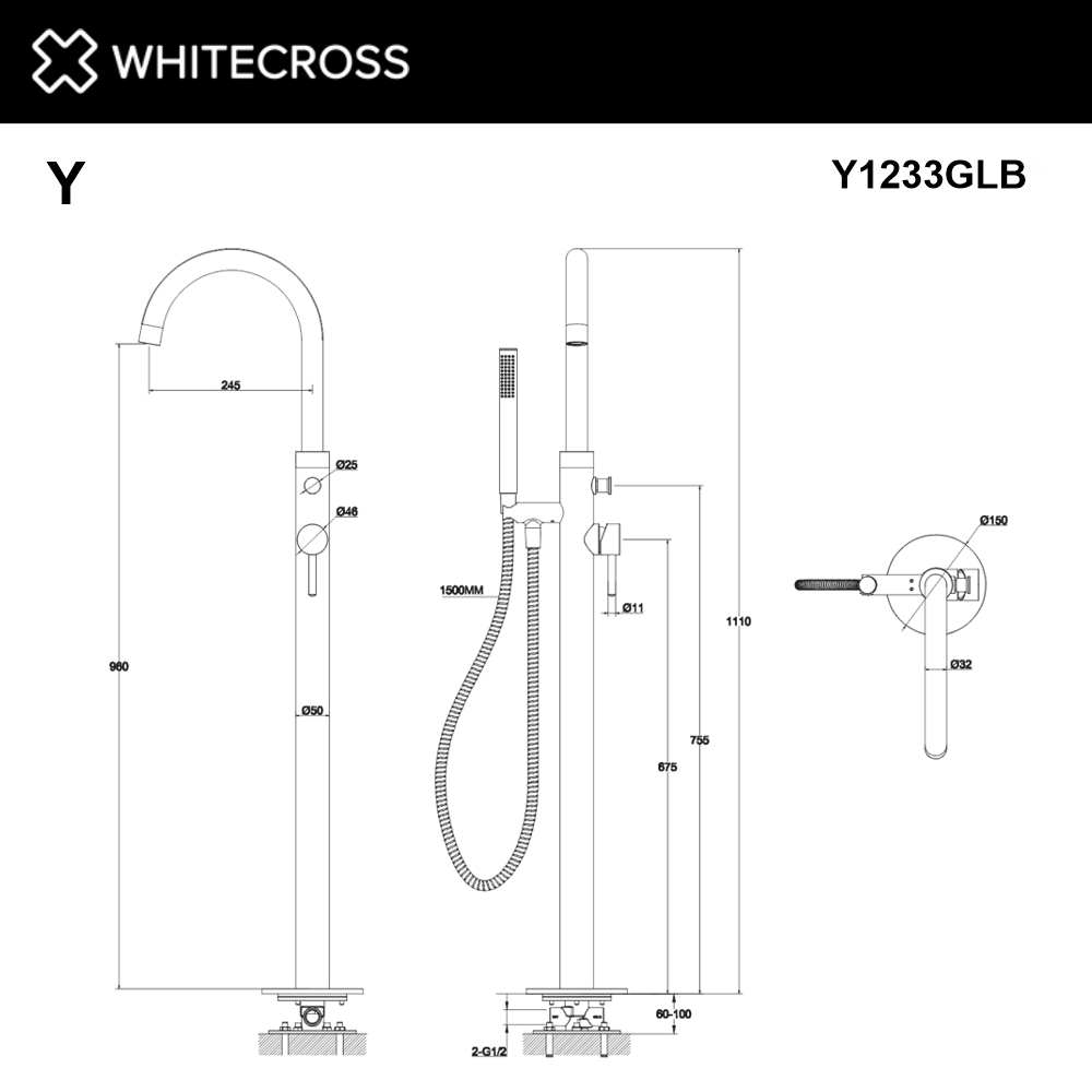 Смеситель для ванны с душем Whitecross Y brushed gold Y1233GLB брашированное золото