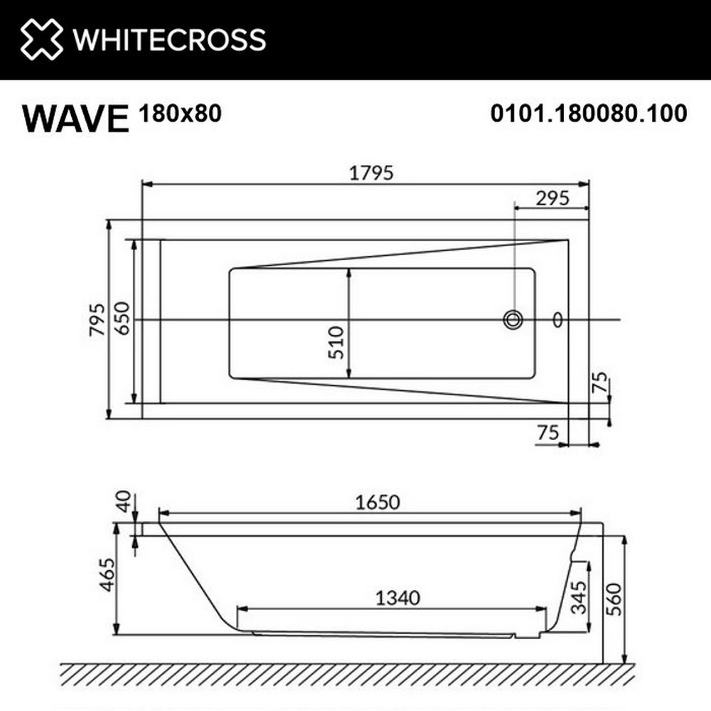 Акриловая ванна 180х80 см Whitecross Wave 0101.180080.100.ULTRANANO.GL белая