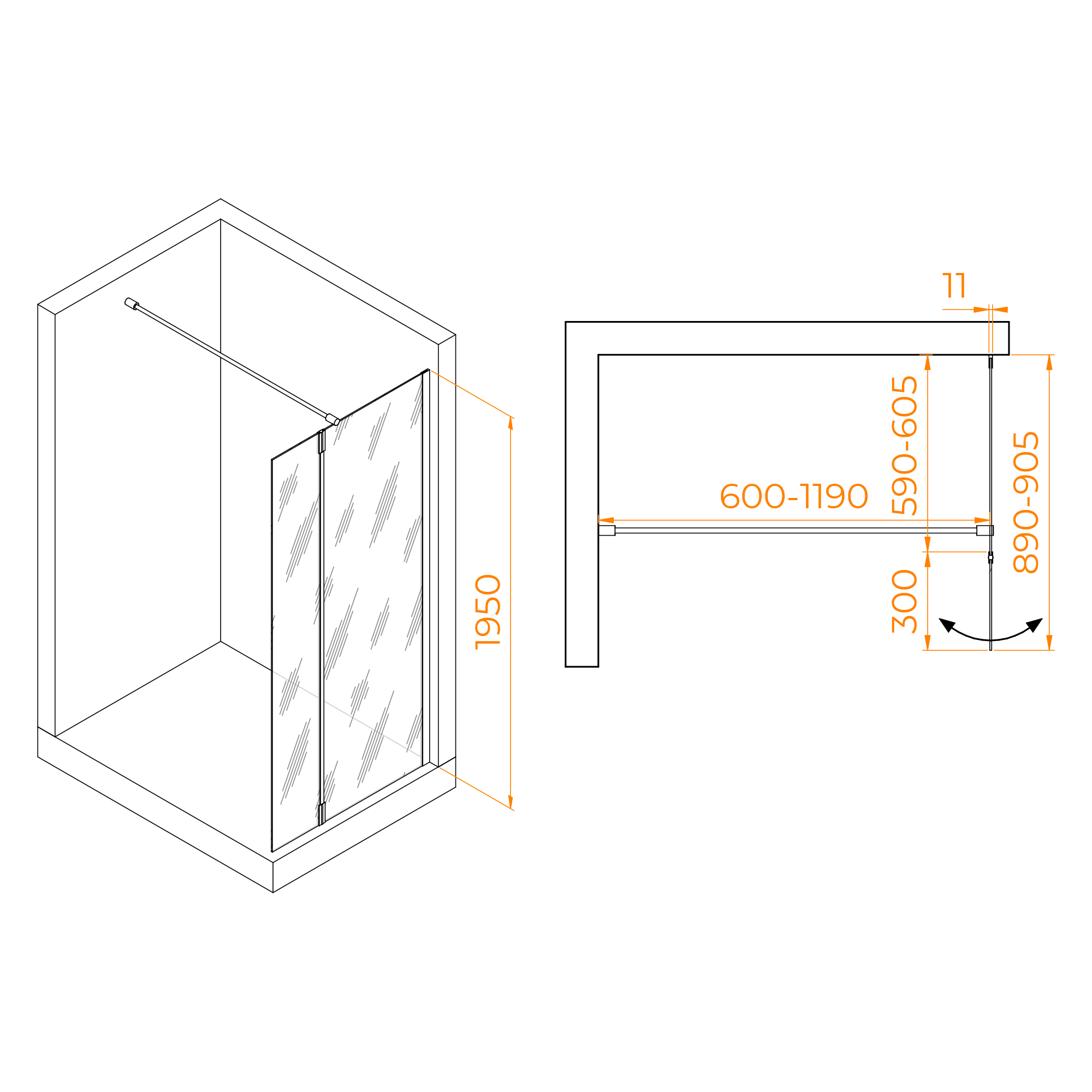 Душевая перегородка RGW WA-050Gb (WA-002Gb + Z-070Gb)