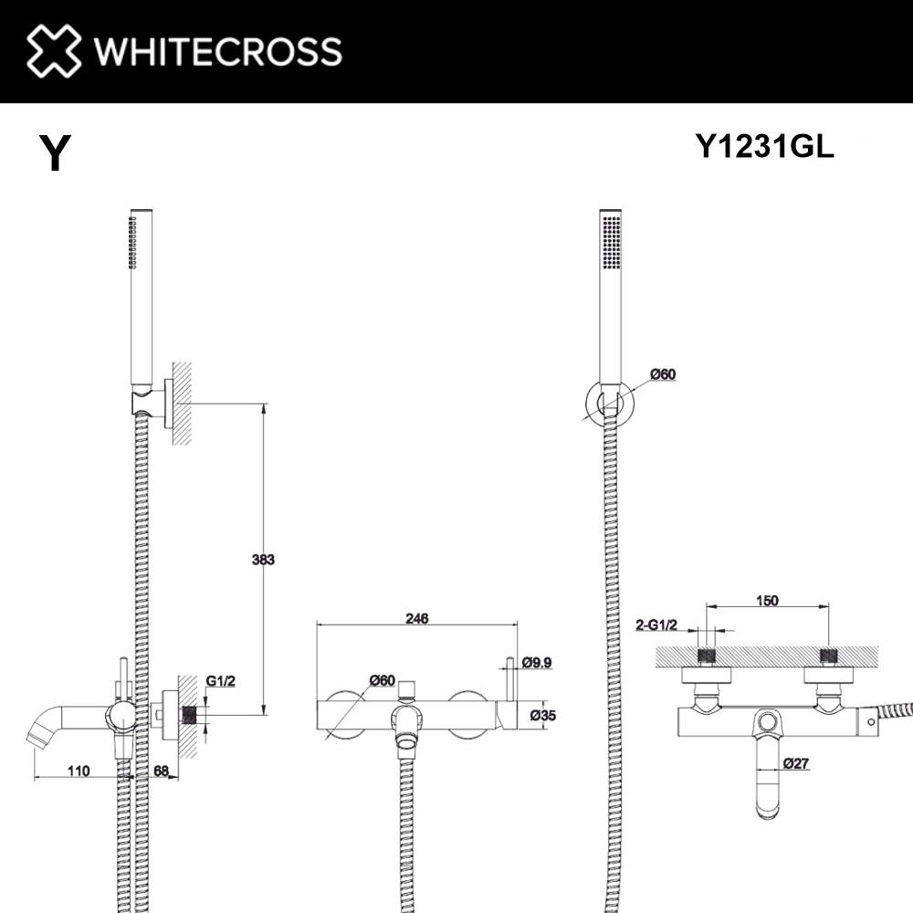 Смеситель для ванны с душем Whitecross Y gold Y1231GL глянцевое золото