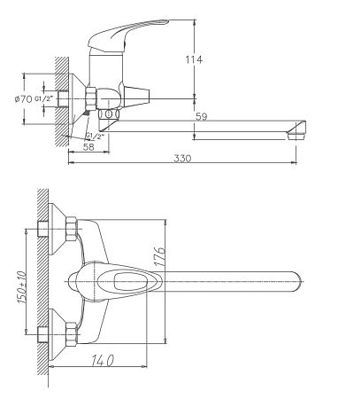 Смеситель для ванны HAIBA HB2203, длинный излив, латунь, хром