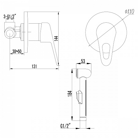 Смеситель Lemark Luna LM4119C с гигиеническим душем, встраиваемый, хром