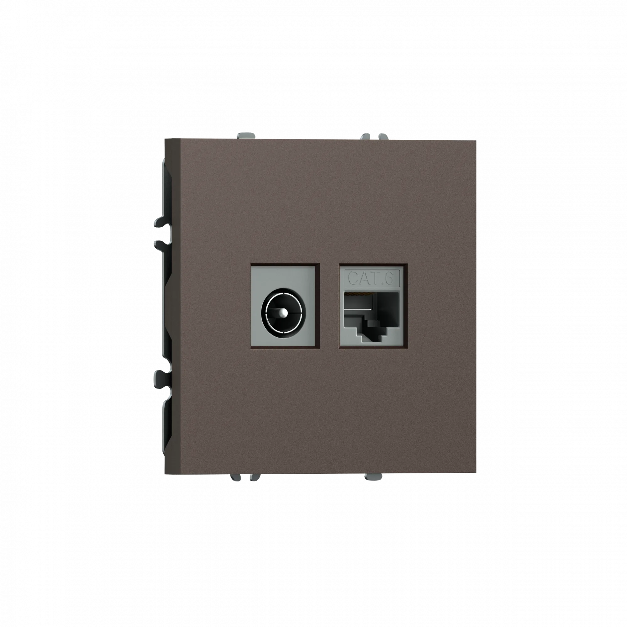 Розетка RJ45 cat.6 + TV 0-2400 МГц,  комбинированная на 2 выхода (компьютер + телевизор),  цвет мокко,  серия S08 Donel
