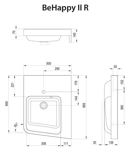Раковина Ravak BeHappy II R 50 x 66,5 XJAP1100001, белый