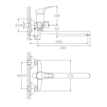 Смеситель для ванны HAIBA HB2213, длинный излив, латунь, хром