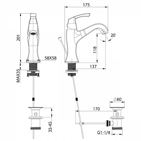 Смеситель Lemark Nubira LM6206ORB для умывальника монолитный с донным клапаном, черная бронза