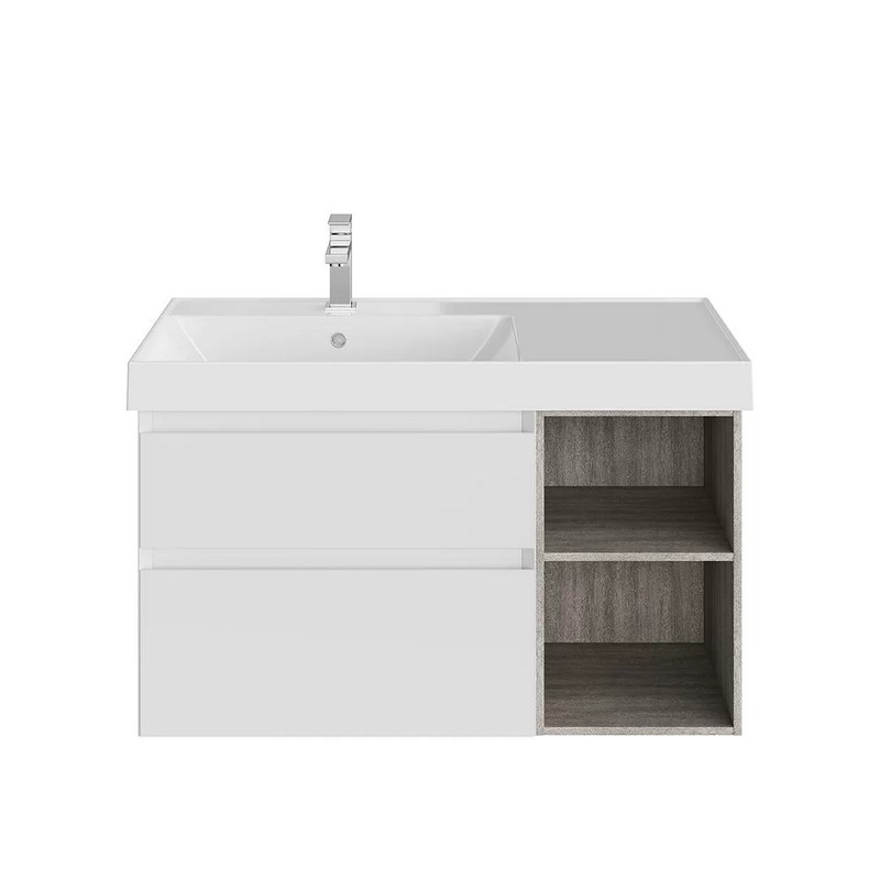 CUB.90Lh/WHT.M Тумба CUBO левая подвесная с ящиками 90, белая матовая-древесная
