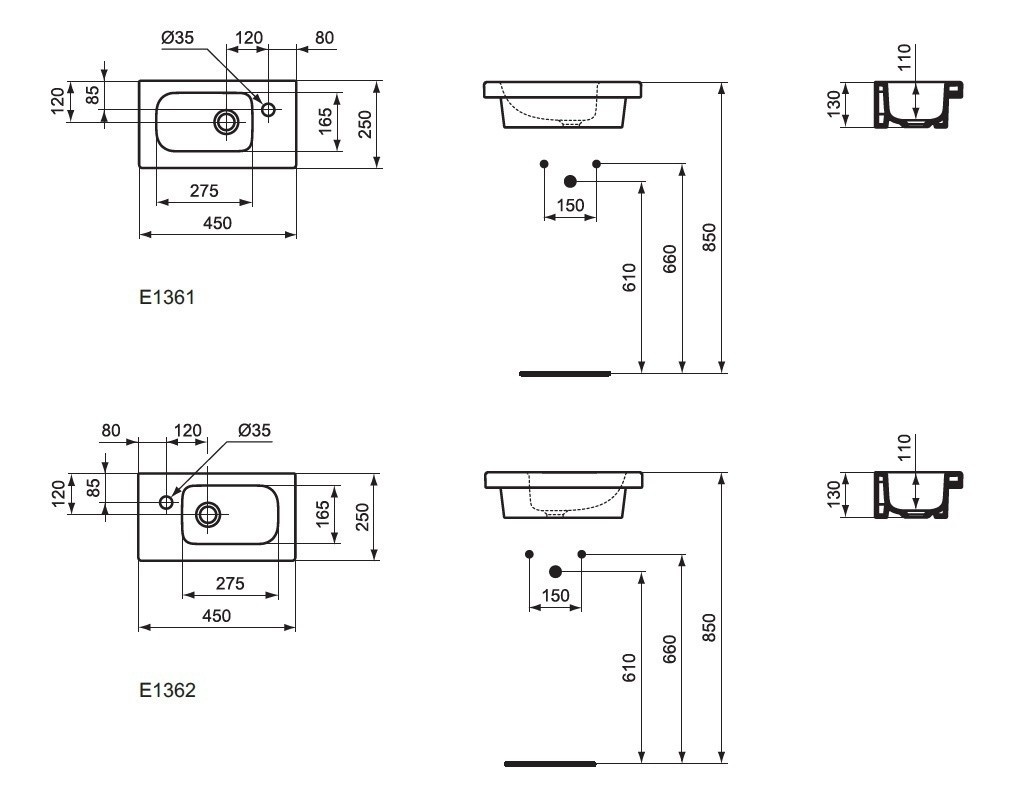 Раковина 45 см Ideal Standard Connect Space E136101, белый