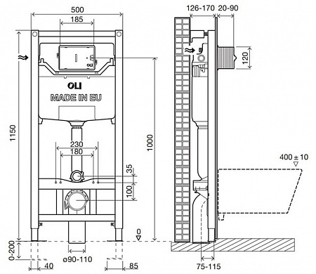 Инсталляция OLI 120 ECO Sanitarblock pneumatic + панель слива Karisma, хром