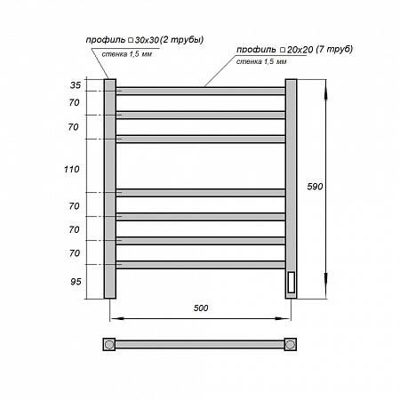 Полотенцесушитель электрический Point Вега PN71856W П7 500x600, диммер справа, белый