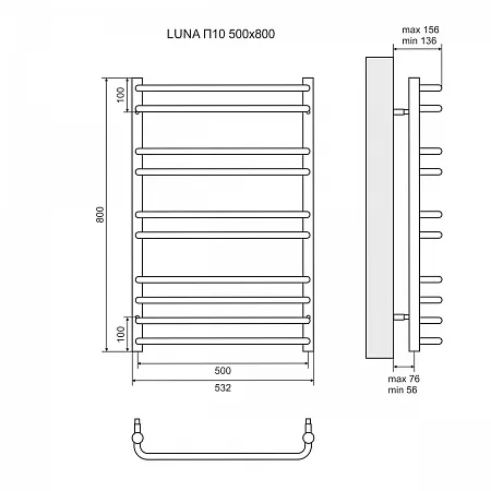 Полотенцесушитель водяной Lemark Luna LM41810 П10 500x800