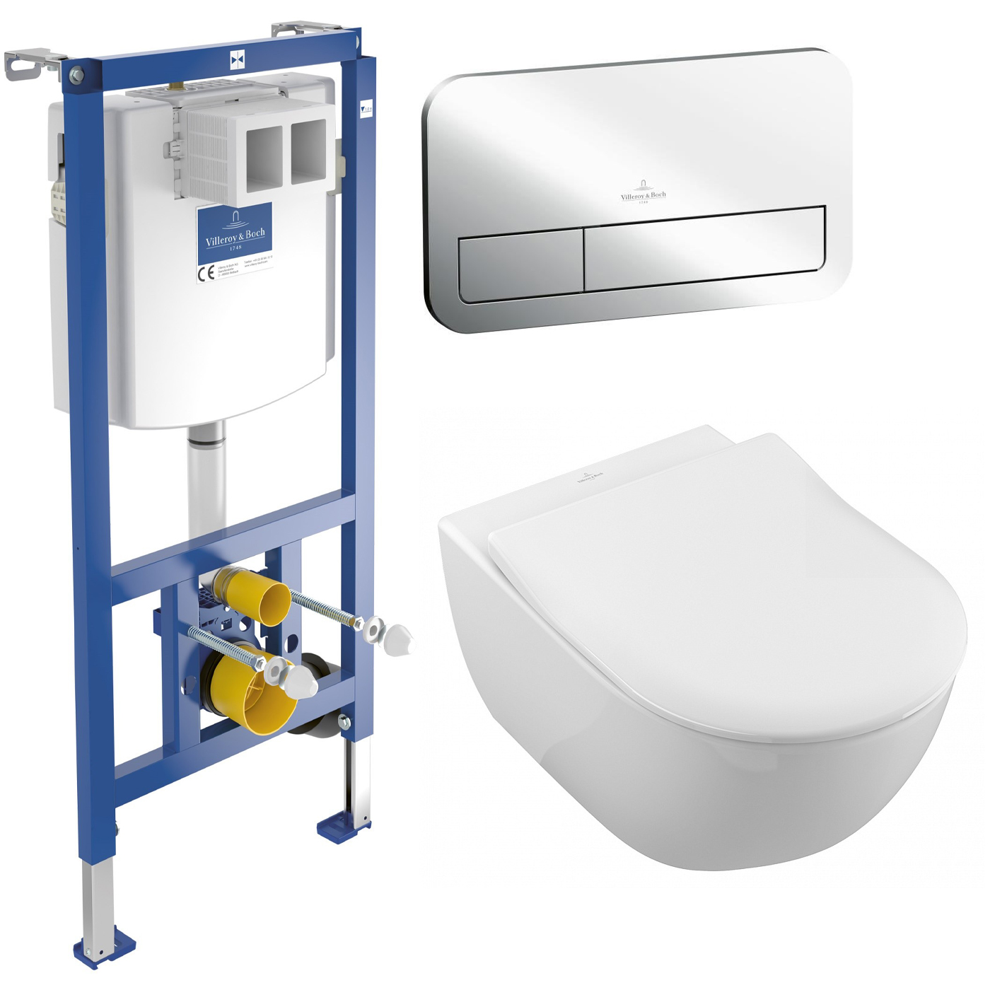 Комплект Villeroy & Boch Subway 2.0, 5614R201 подвесной унитаз+ инсталляция 92246100 с кнопкой+ крышка-сиденье 9M78S101