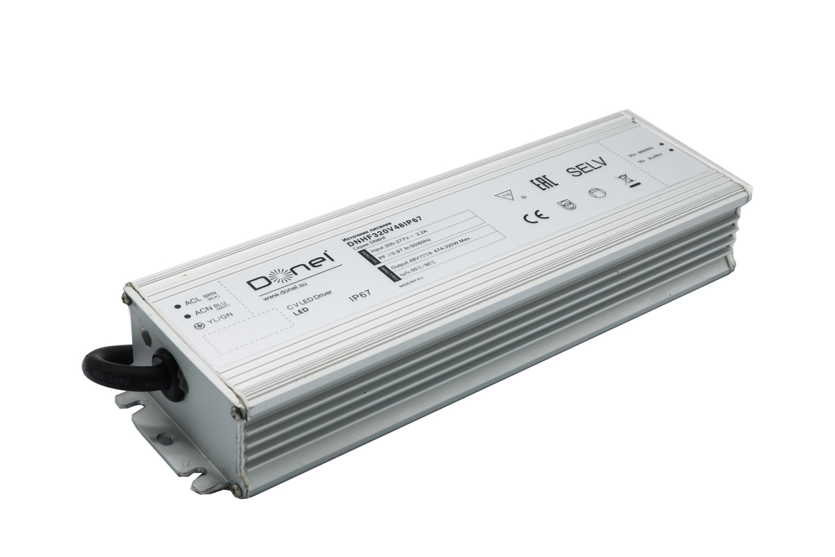 Блок питания для светодиодной ленты,  DC48В 320Вт 6.67А IP67,  размер 230х68х37мм