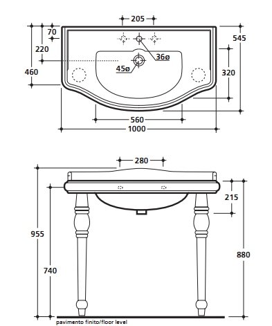 Раковина Kerasan 100 Retro 1050 bi*1 100x55 см