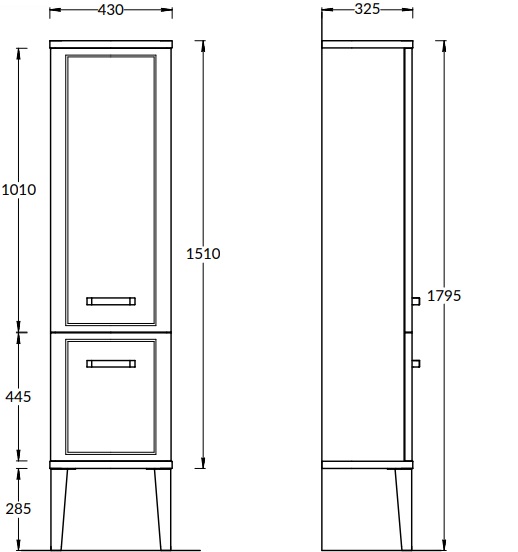 PO.N.150/BLK Пенал POMPEI напольный/подвесной 150, черный глянцевый