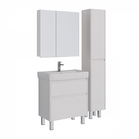 Шкаф зеркальный Lemark UNIVERSAL 80х80см 2-х дверный, цвет корпуса: Белый глянец