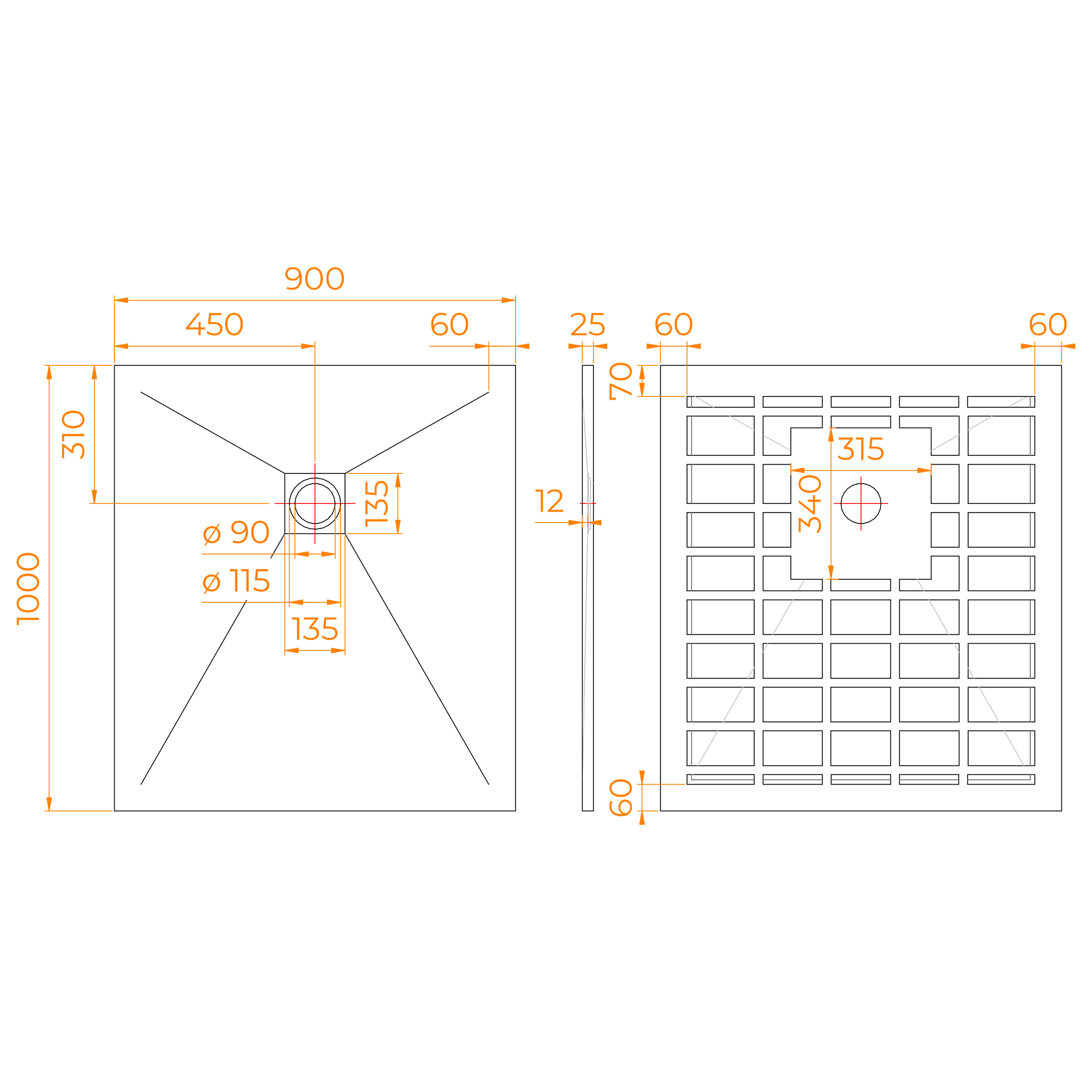 Душевой поддон прямоугольный STONE TRAY-G 900x1000