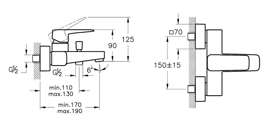 Смеситель VitrA Root Square для ванны и душа A42737EXP, хром