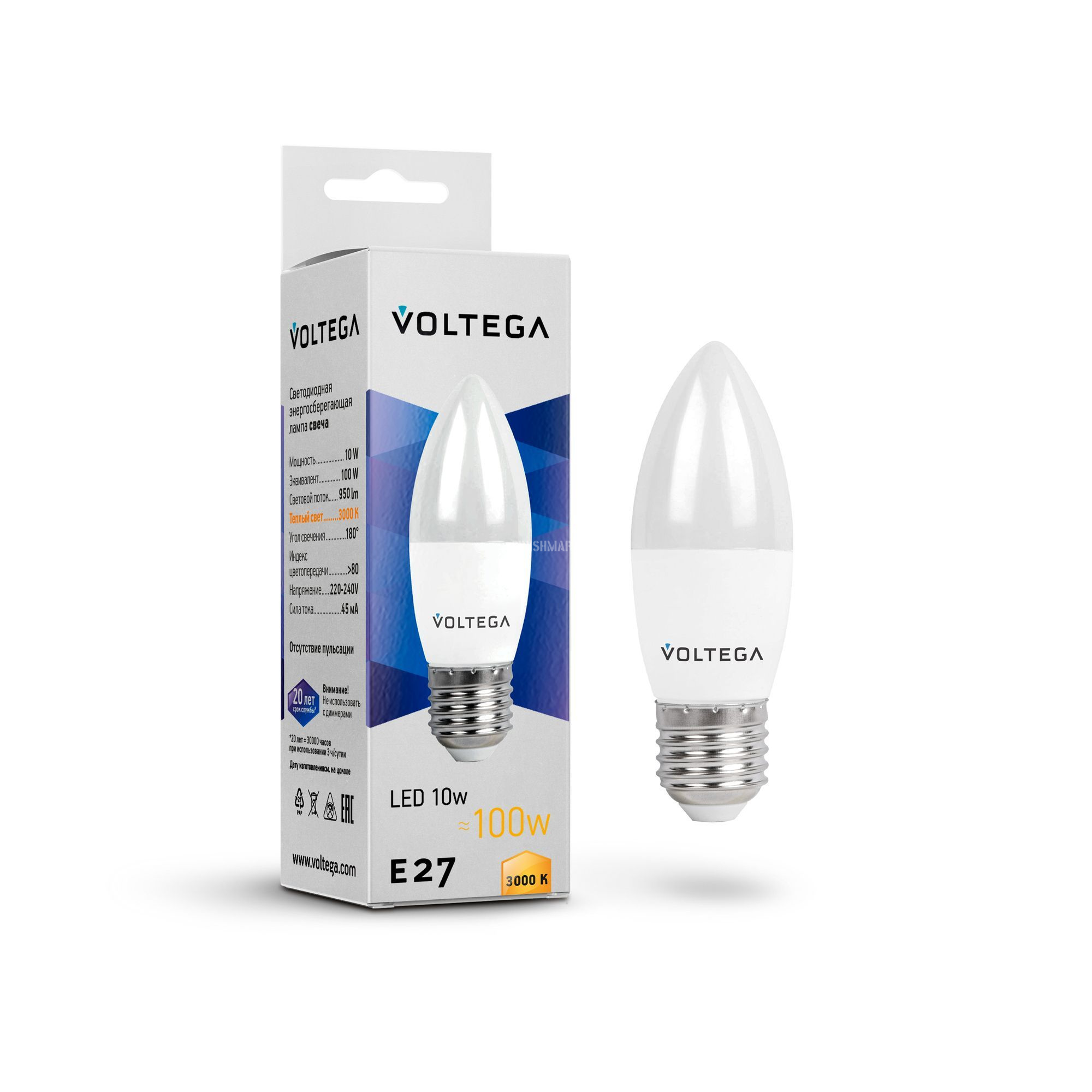 Светодиодная лампа Simple Candle 10W 3000K E27 180°
