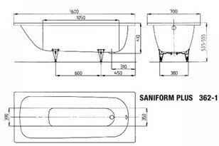 Стальная ванна Kaldewei Saniform Plus 160x70 см покрытие Easy-clean