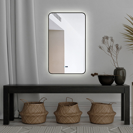 Зеркало Silver Mirrors Incanto-BLACK 600х1000 - 3.1 (ЖК-часы, подогрев, сенсорный выключатель)