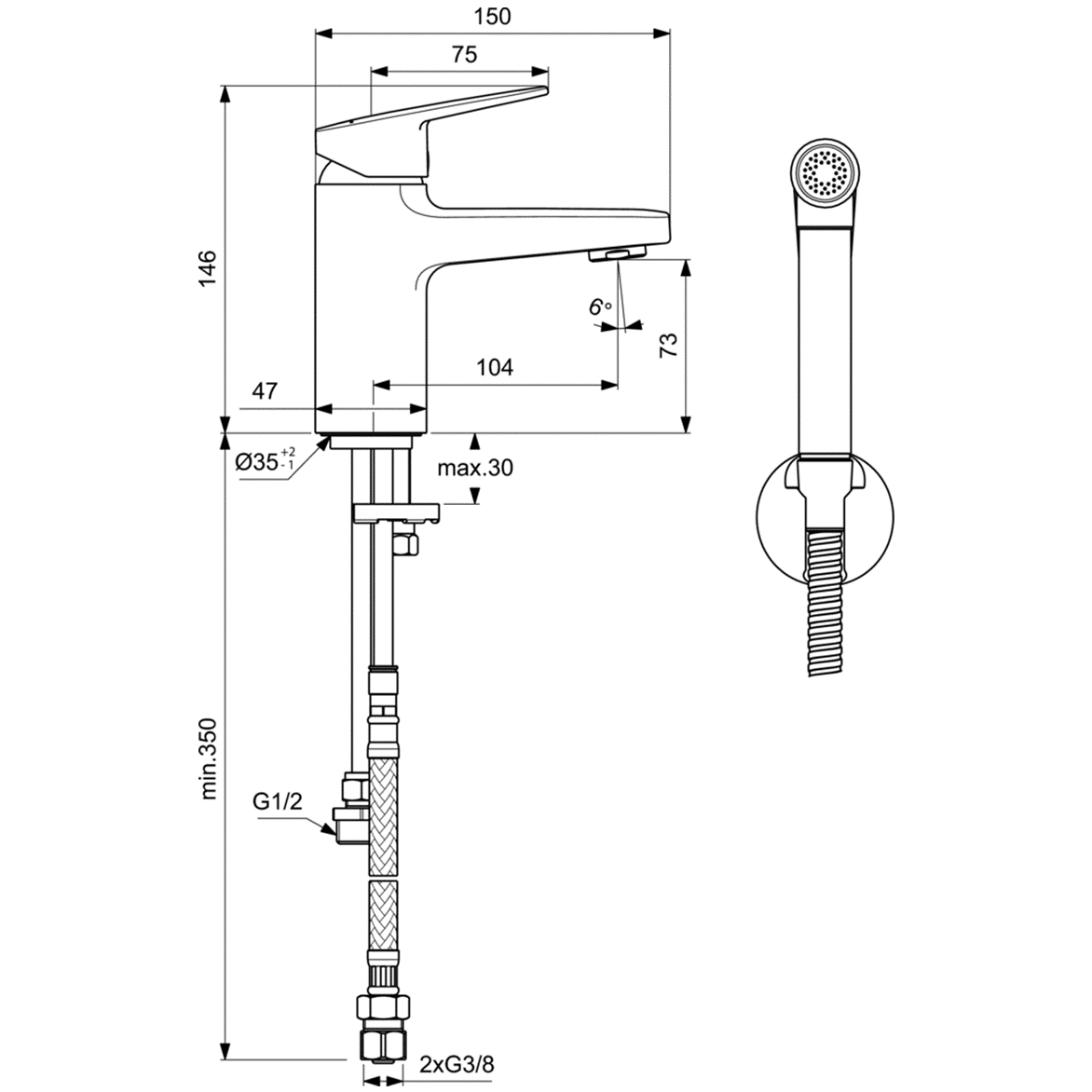 Смеситель для раковины с гигиеническим душем Ideal Standard Ceraplan BD231AA хром глянец