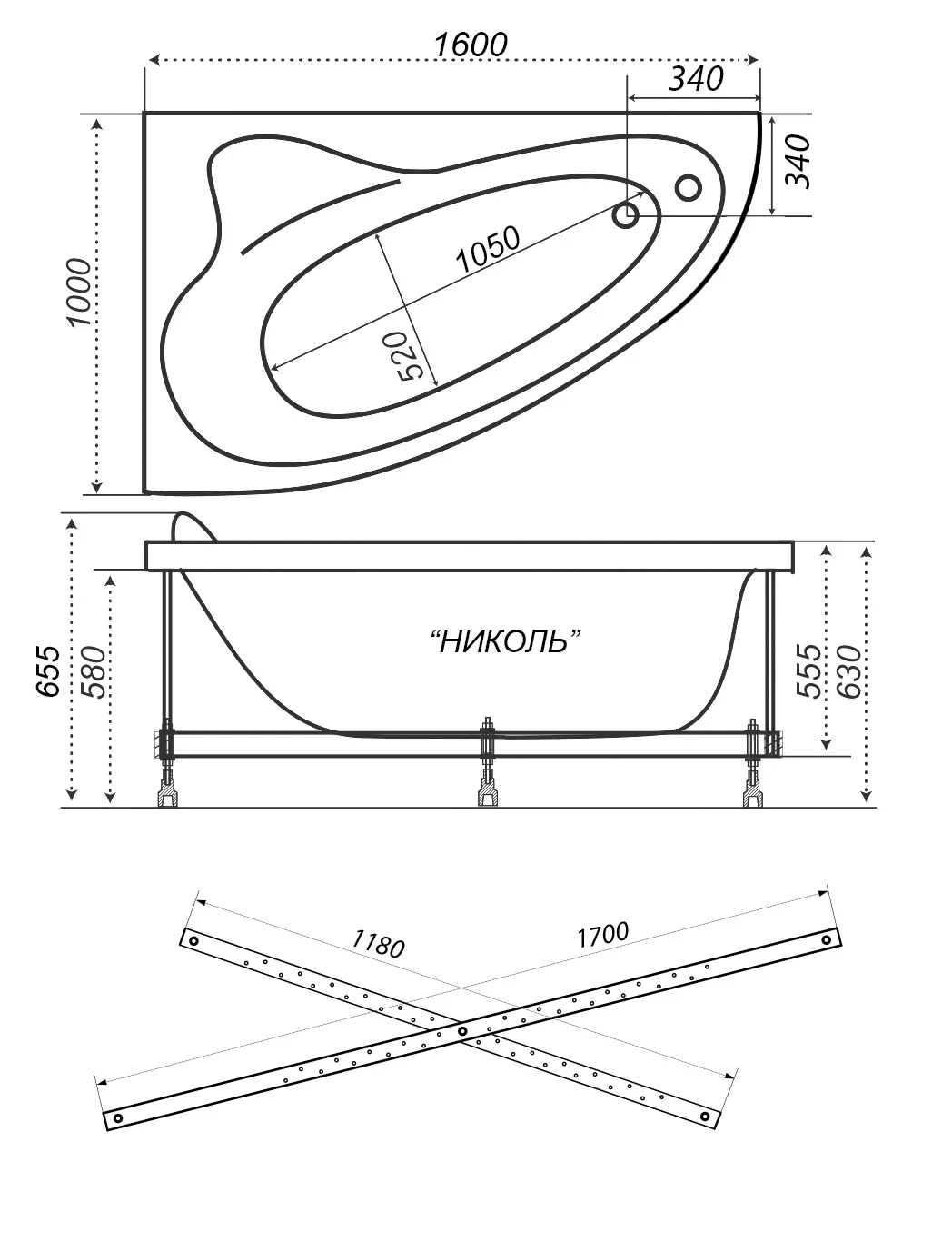 Акриловая ванна Triton Николь 160x100 см правая