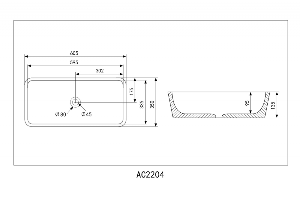 Раковина Abber Rechteck 60 см AC2204MB черная матовая
