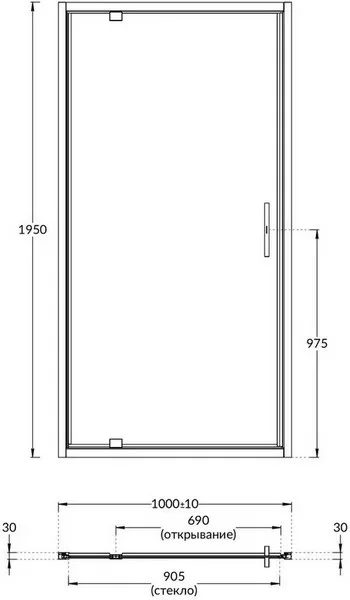 VE.100.PD.BLK.M Душевая дверь VETRO, распашная, 100х195, матовый черный