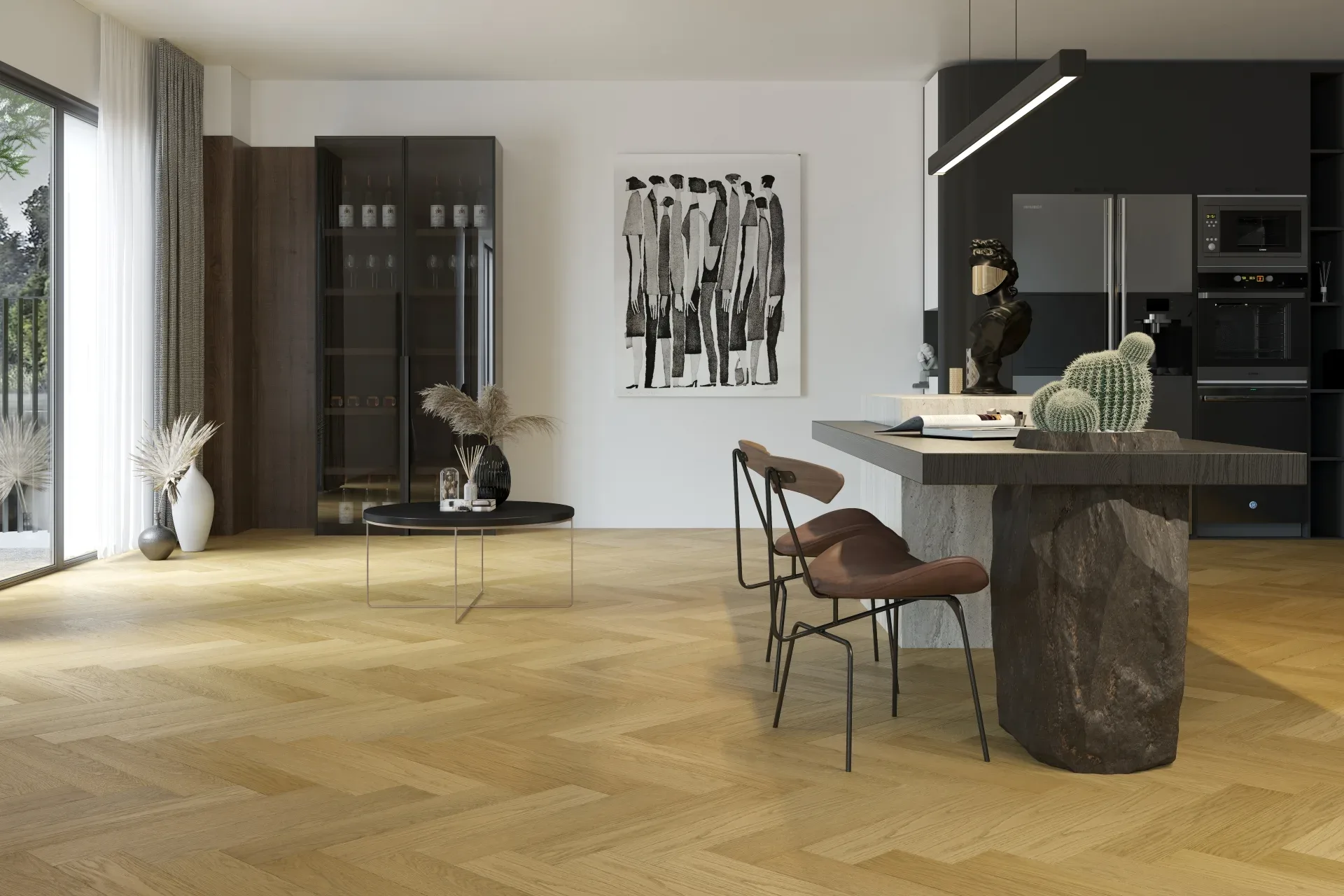 Кварцевый паркет Quartz Parquet Английская Ёлка Дуб Медовый Раф 33-463