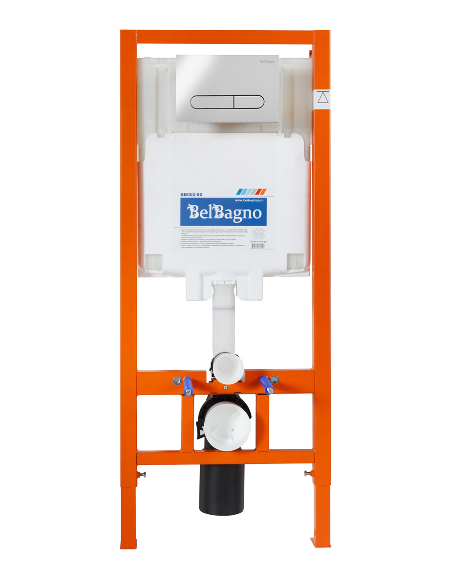 Комплект подвесной безободковый унитаз BelBagno Uno BB3105CHR/SC с сиденьем микролифт + система инсталляции BelBagno BB002-80 с кнопкой смыва BB005-PR-CH