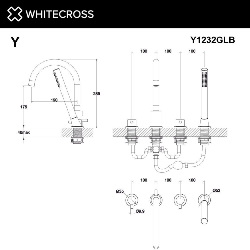 Смеситель для ванны с душем Whitecross Y brushed gold Y1232GLB брашированное золото