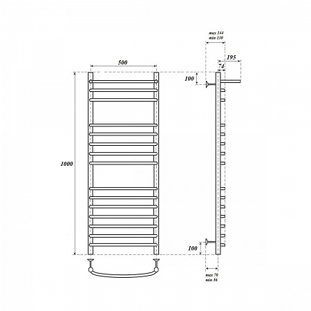 Полотенцесушитель водяной Point Альфа PN05150SP П14 500x1000 с полкой, хром