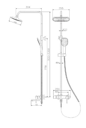 Душевая система HAIBA HB24805-7, тропический душ, латунь, черный/хром