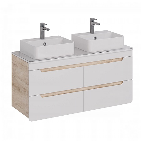 Тумба Lemark OLIVIA 125см под 2 раковины, подвесная,4 ящ., цвета: корпус-Дуб кантри, фасад-Белый гля