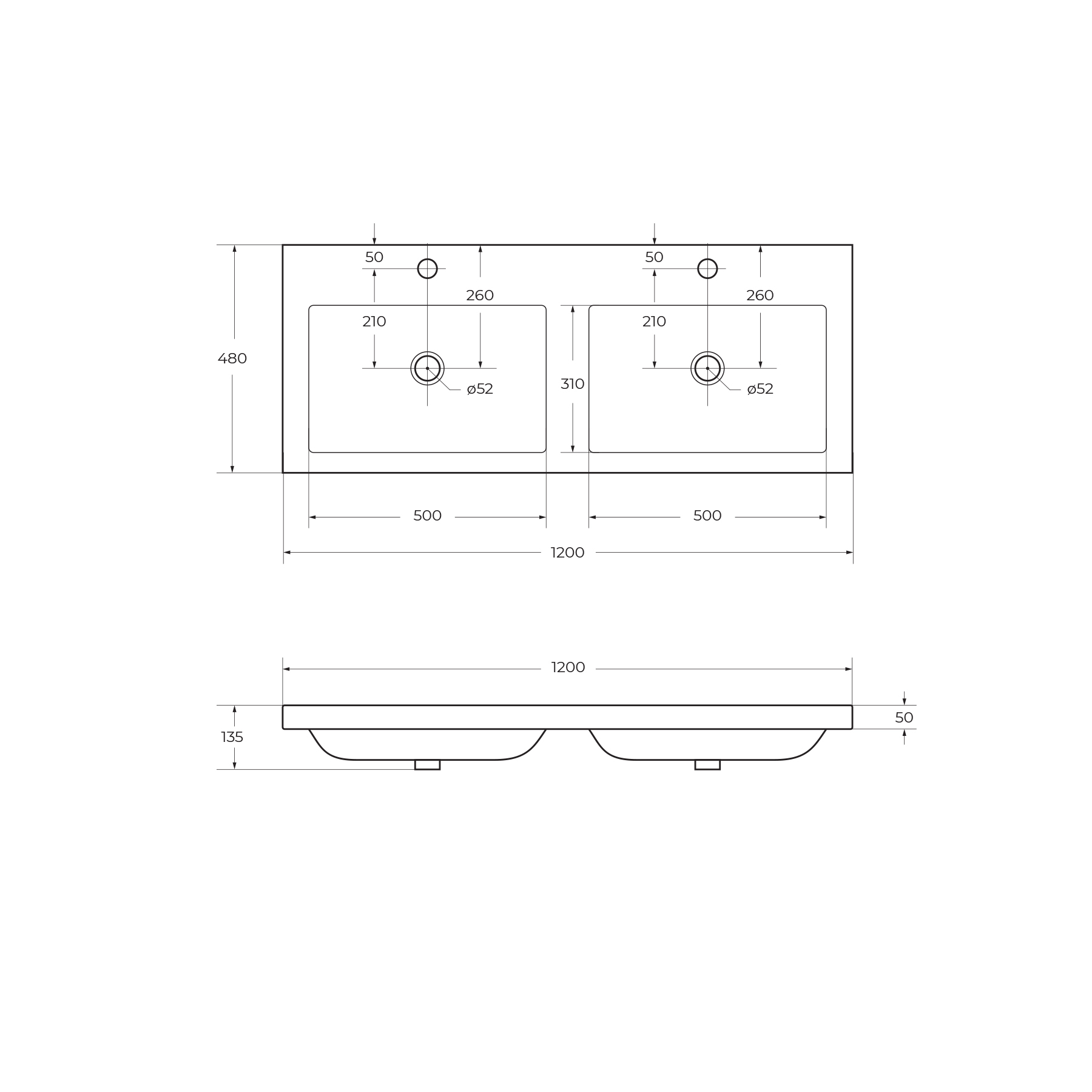 Раковина Cezares Eco 120 см CZR-1200/480-2-LV-MR-ECO белый