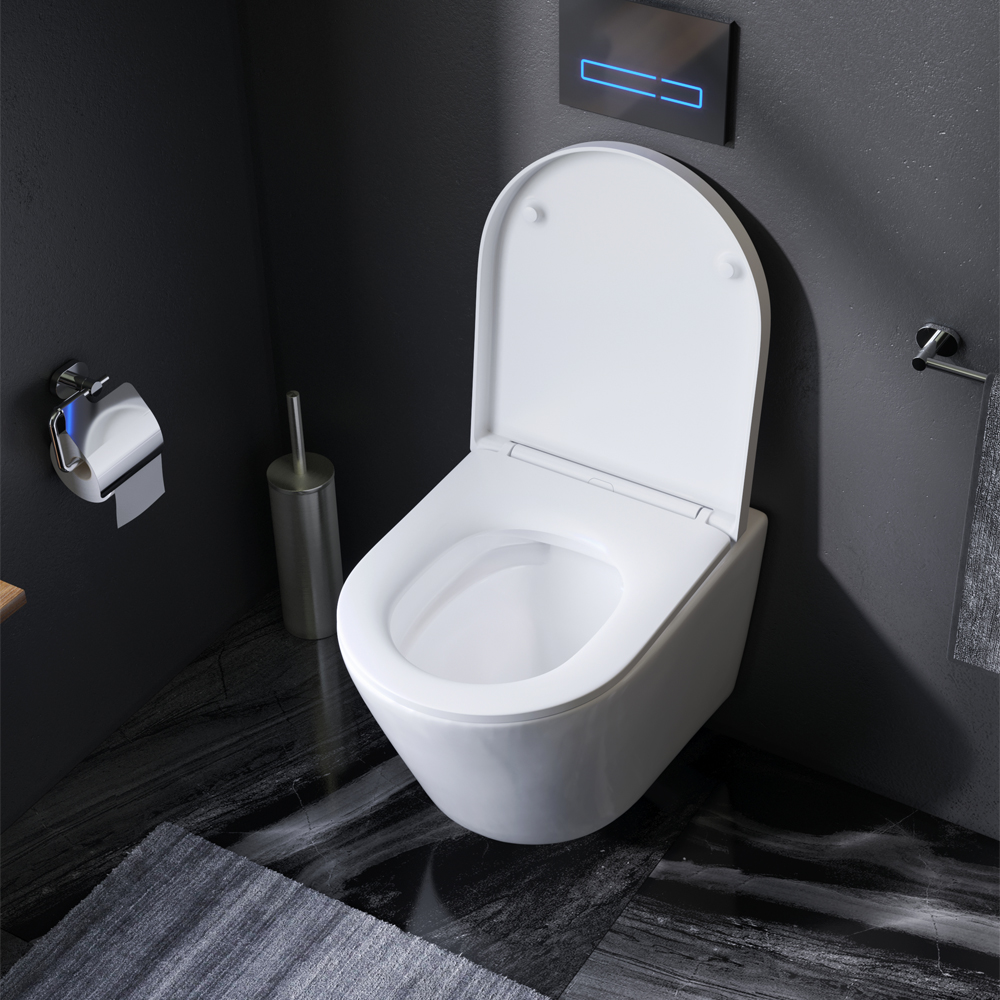 Комплект подвесной безободковый унитаз AM.PM Sense C741701SC белый с сиденьем микролифт безободковый + инсталляция Geberit Duofix 458.124.21.5 с кнопкой, хром глянцевый