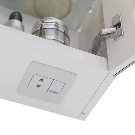 Шкаф зеркальный Lemark ZENON 100х80см 3-х дв, с козырьком-подсветкой, с розеткой, Белый глянец