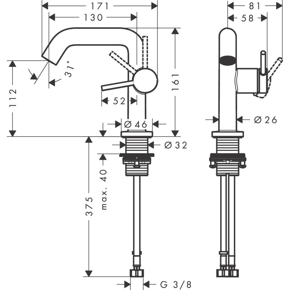 Смеситель для раковины Hansgrohe Tecturis S, CoolStart, push-open, хром глянец, 73320000