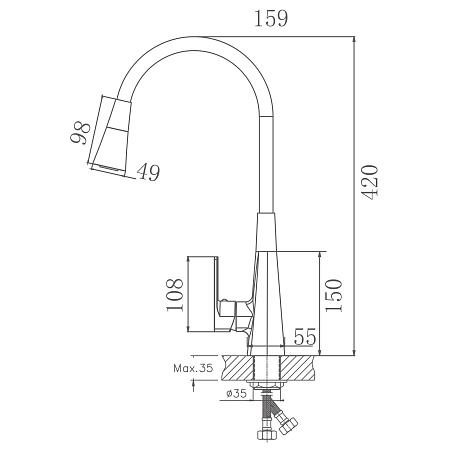 Смеситель для кухни HAIBA HB73823-7, гибкий излив, латунь, черный