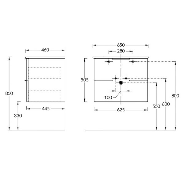 PI.F.65/WHT Тумба PIANO Forte подвесная 65 см, 2 ящика, белый глянцевый