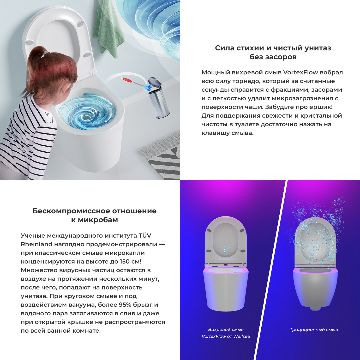Унитаз подвесной безободковый Wellsee Eclatant 182615001, сиденье микролифт, белый