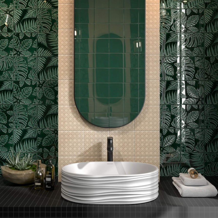 Керамическая плитка Kerama Marazzi Декор Сантана 3 структура зеленый темный 15х15