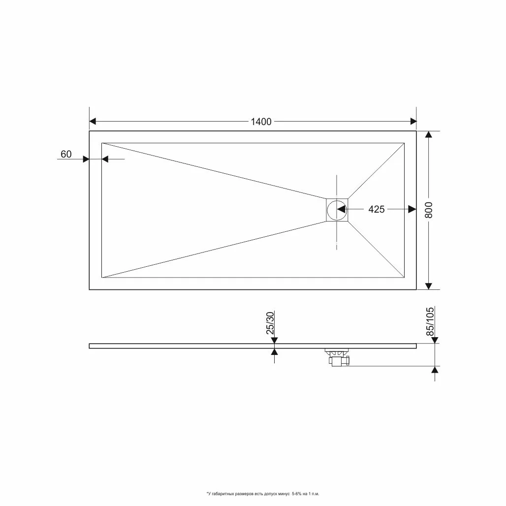 Душевой поддон прямоугольный RGW ST-G 800x1400
