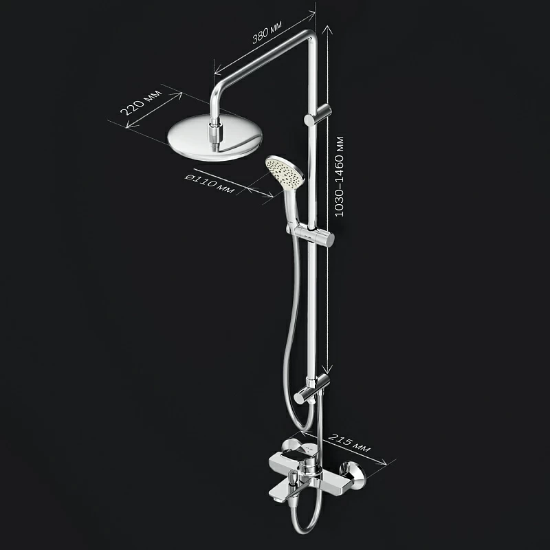Душевая система AM.PM X-Joy F40885A34 стойка с тропическим душем, хром + смеситель для ванны хром